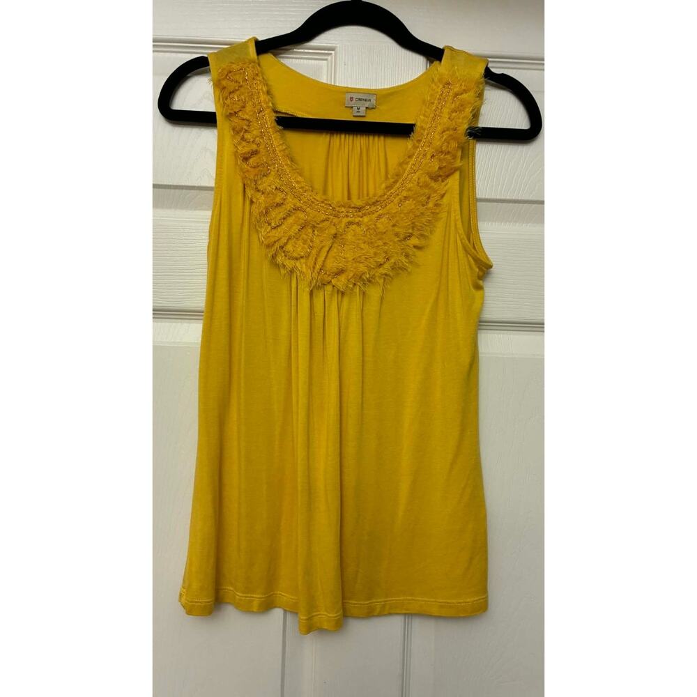 Cremieux M Mustard Embellished Tank Top Sleeveless‎ Beaded Rayon